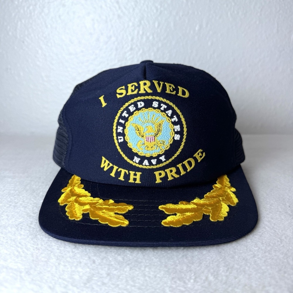 Vintage I Served With Pride United States Navy Hat Trucker SnapBack Cap Blue